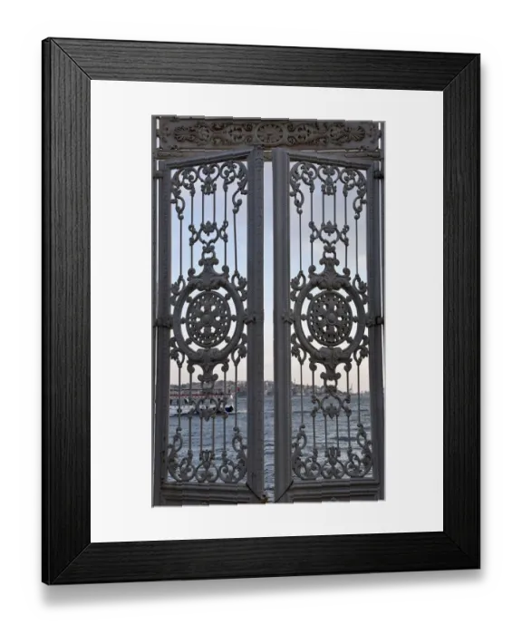 Framed Print : Gate with views of the Bosphorus from Dolmabahce Palace, Istanbul, Turkey Framed Print : Gate with views of the Bosphorus from Dolmabahce Palace, Istanbul, Turkey