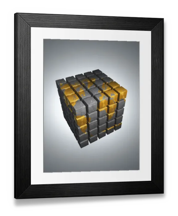 Framed Print : Cube with a map of America, 3D illustration Framed Print : Cube with a map of America, 3D illustration