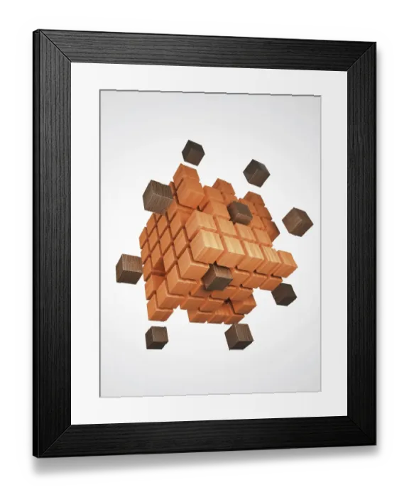 Framed Print : Cube being put together from smaller cubes, 3D illustration Framed Print : Cube being put together from smaller cubes, 3D illustration