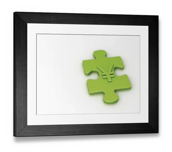 Framed Print : Piece of a puzzle with a Yen sign Framed Print : Piece of a puzzle with a Yen sign
