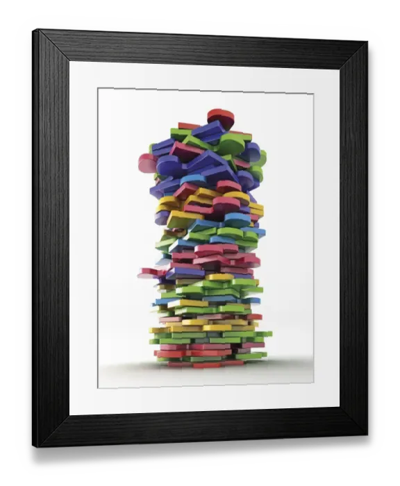 Framed Print : Stacked colorful pieces of a puzzle Framed Print : Stacked colorful pieces of a puzzle