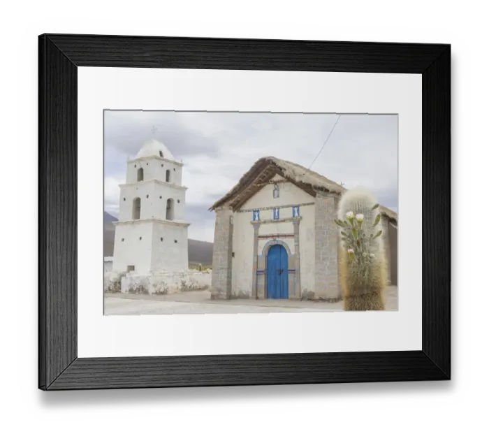 Framed Print : Church and a flowering Cardon cactus -Echinopsis atacamensis-, Cariquima, Tarapaca Region, Chile Framed Print : Church and a flowering Cardon cactus -Echinopsis atacamensis-, Cariquima, Tarapaca Region, Chile