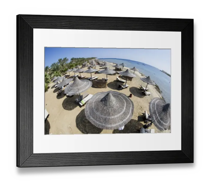 Framed Print : Sun umbrellas on a beach of Marsa Alam, Egypt