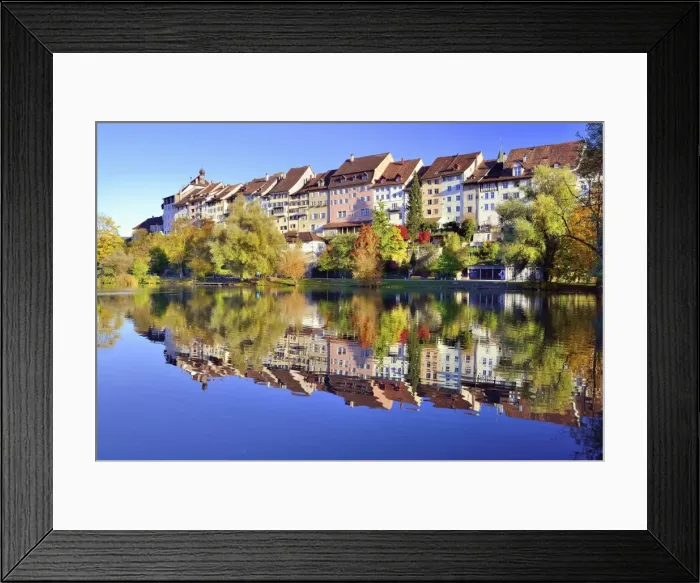 Framed Print : Historic centre of Wil with reflection in pond of municipal park, Canton of St. Gallen, Switzerland Framed Print : Historic centre of Wil with reflection in pond of municipal park, Canton of St. Gallen, Switzerland
