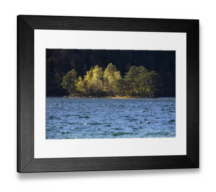 Framed Print : Island in the stormy Eibsee Lake, autumn, Bavaria, Germany, Europe Framed Print : Island in the stormy Eibsee Lake, autumn, Bavaria, Germany, Europe