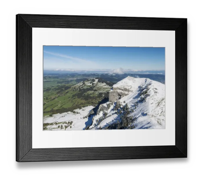 Framed Print : The 1751m high, snow-capped Kamor mountain in the Appenzell Alps, canton of Appenzell Innerrhoden, Switzerland, Europe Framed Print : The 1751m high, snow-capped Kamor mountain in the Appenzell Alps, canton of Appenzell Innerrhoden, Switzerland, Europe