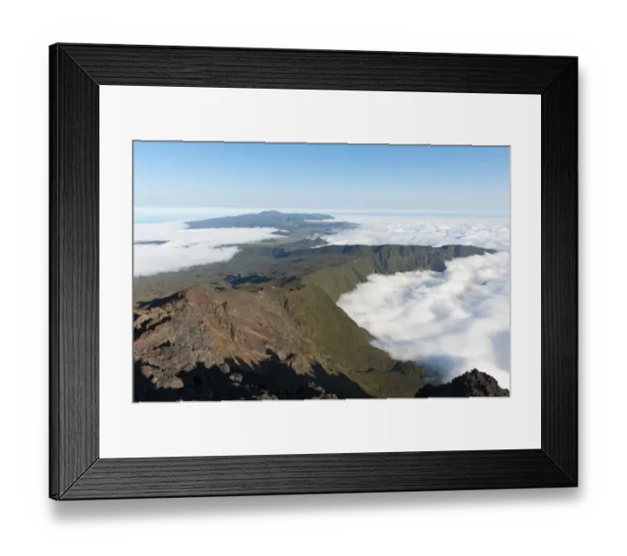 Framed Print : View from Mount Piton des Neiges towards Mount Piton de la Fournaise volcano, near Cilaos, La Reunion, Reunion, France