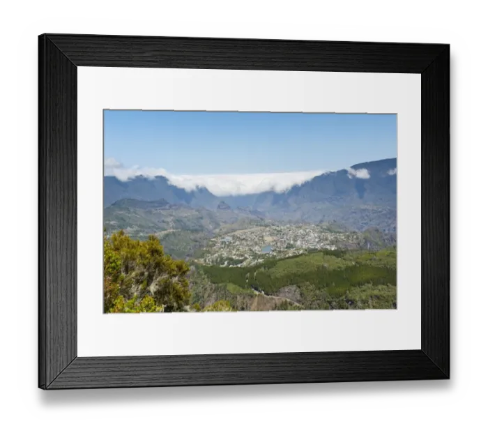 Framed Print : View over the city and the For?t du Grand Matarum forest, Cirque de Cilaos, Cilaos, La Reunion, Reunion, France Framed Print : View over the city and the For?t du Grand Matarum forest, Cirque de Cilaos, Cilaos, La Reunion, Reunion, France