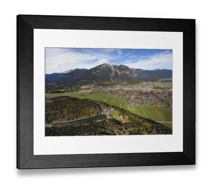 Framed Print : Aerial view, Riessersee Lake, Garmisch-Partenkirchen, Mt Kramerspitz or Mt Kramer, Wetterstein Range, Loisachtal Valley, Werdenfelser Land Region, Bayerisches Oberland, Bavaria, Germany Framed Print : Aerial view, Riessersee Lake, Garmisch-Partenkirchen, Mt Kramerspitz or Mt Kramer, Wetterstein Range, Loisachtal Valley, Werdenfelser Land Region, Bayerisches Oberland, Bavaria, Germany