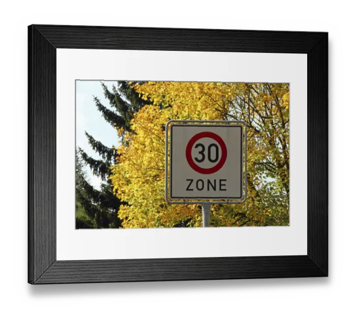 Framed Print : Sign, 30km / h tempo limit zone, autumn, city district of Mittelberg, Stadt Biberach, Upper Swabia, Baden-Wuerttemberg, Germany, Europe Framed Print : Sign, 30km / h tempo limit zone, autumn, city district of Mittelberg, Stadt Biberach, Upper Swabia, Baden-Wuerttemberg, Germany, Europe