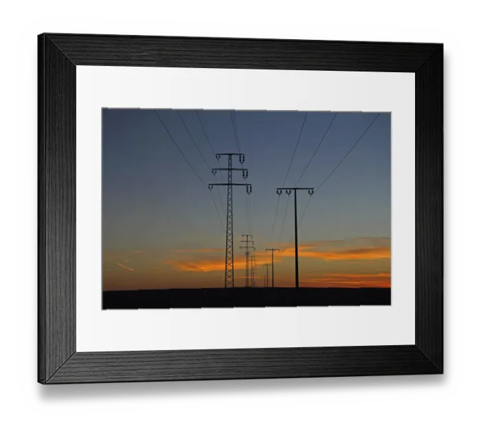 Framed Print : Electricity pylons at sunset, dusk, Upper Swabia, Baden-Wuerttemberg, Germany, Europe Framed Print : Electricity pylons at sunset, dusk, Upper Swabia, Baden-Wuerttemberg, Germany, Europe