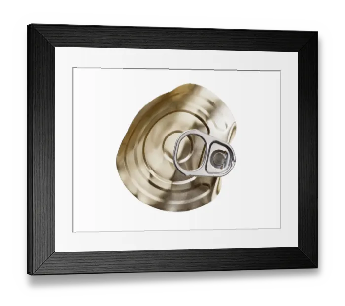 Framed Print : Lid and opening tab of a steel can