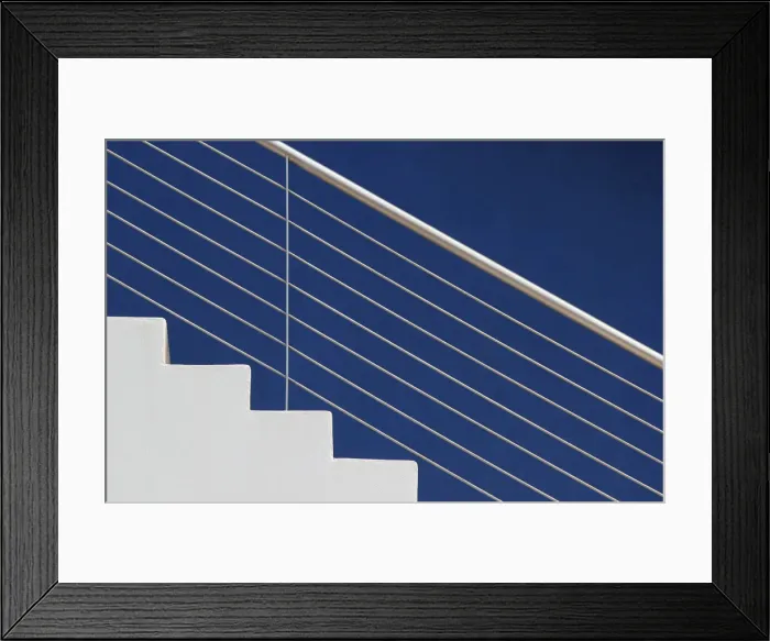 Framed Print : White steps in front of a blue wall Framed Print : White steps in front of a blue wall