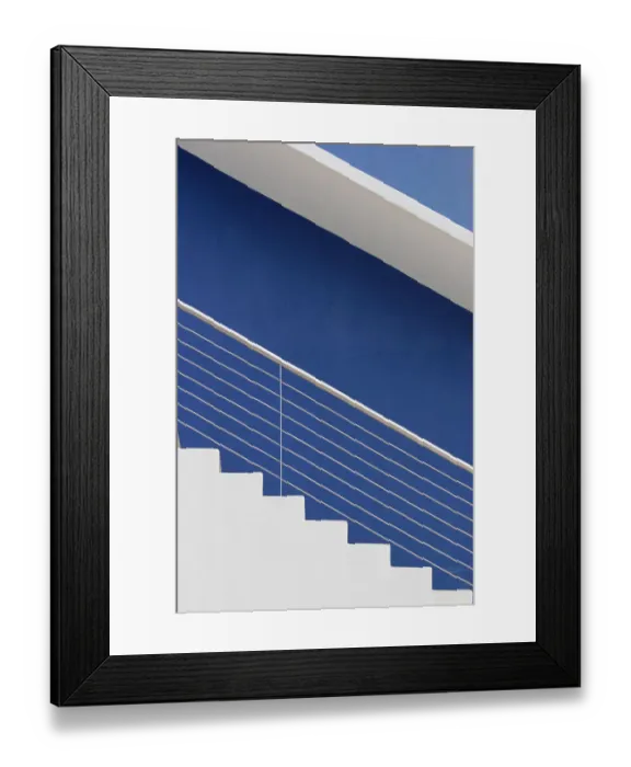Framed Print : White steps in front of a blue wall Framed Print : White steps in front of a blue wall