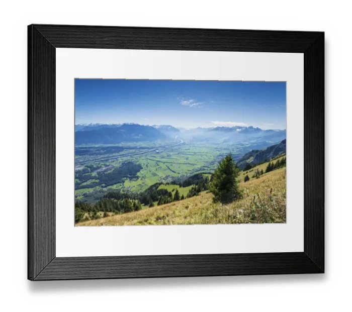 Framed Print : View of the Rhine valley as seen from the geological mountain trail, canton of Appenzell Inner-Rhodes, Switzerland, Europe Framed Print : View of the Rhine valley as seen from the geological mountain trail, canton of Appenzell Inner-Rhodes, Switzerland, Europe