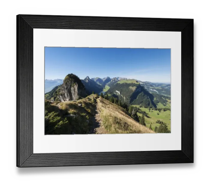 Framed Print : View of the Appenzell Alps as seen from the geological mountain trail, lake Saemtisersee below, canton of Appenzell Inner-Rhodes, Switzerland, Europe Framed Print : View of the Appenzell Alps as seen from the geological mountain trail, lake Saemtisersee below, canton of Appenzell Inner-Rhodes, Switzerland, Europe