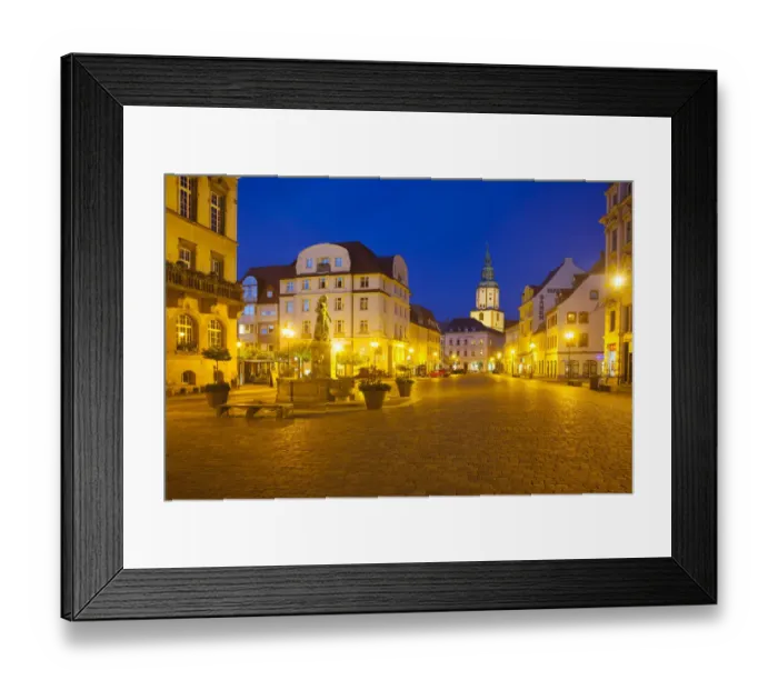 Framed Print : Obermarkt market square with St. Nikolai Church, at left Town Hall and Maegdebrunnen fountain, Dobeln, Saxony, Germany Framed Print : Obermarkt market square with St. Nikolai Church, at left Town Hall and Maegdebrunnen fountain, Dobeln, Saxony, Germany