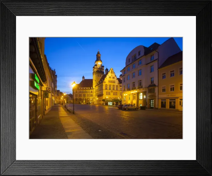 Framed Print : Obermarkt market square with the Town Hall at dusk, Dobeln, Saxony, Germany Framed Print : Obermarkt market square with the Town Hall at dusk, Dobeln, Saxony, Germany