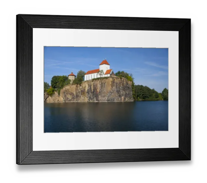 Framed Print : Kirchberg or Church Hill with Church on the Hill and a water tower, Beucha, Brandis, Saxony, Germany