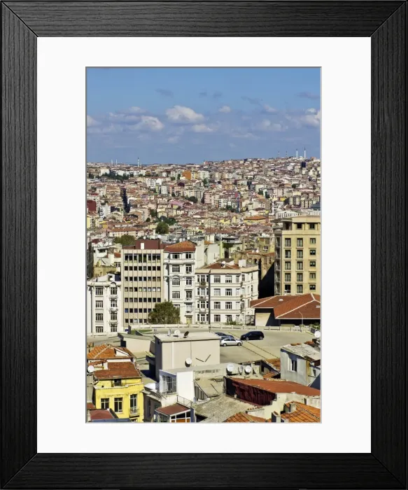 Framed Print : View over the rooftops of Besiktas and Beyoglu towards the Bosphorus, as seen from the Galata Tower, Kuelesi, Istanbul, Turkey