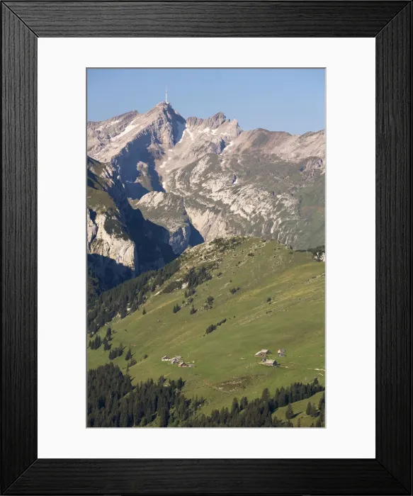 Framed Print : View of the Alpstein mountain group with Saentis mountain and Alpsiegel mountain as seen from Hoher Kasten mountain, Alpstein, Switzerland, Europe Framed Print : View of the Alpstein mountain group with Saentis mountain and Alpsiegel mountain as seen from Hoher Kasten mountain, Alpstein, Switzerland, Europe