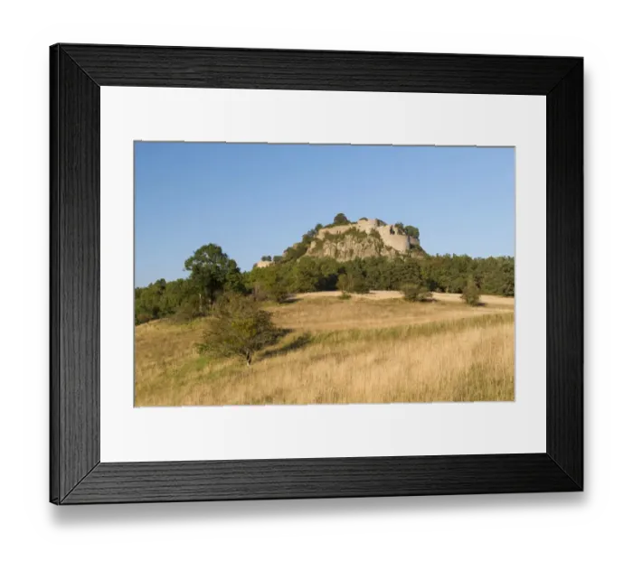 Framed Print : View of a rough pasture with the Hegau volcano and the Hohentwiel ruins, Baden-Wuerttemberg, Germany, Europe Framed Print : View of a rough pasture with the Hegau volcano and the Hohentwiel ruins, Baden-Wuerttemberg, Germany, Europe