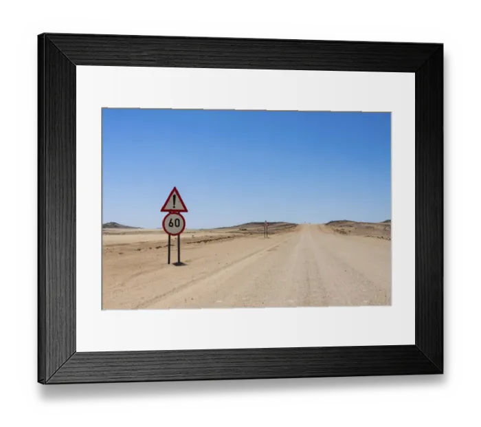 Framed Print : Sign, speed limit on a dirt road, Namibia Framed Print : Sign, speed limit on a dirt road, Namibia