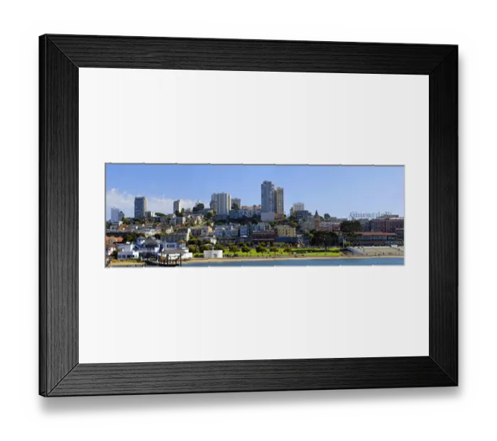 Framed Print : Skyline of San Francisco with the Marine Park, Hyde Street Pier, San Francisco, California, USA Framed Print : Skyline of San Francisco with the Marine Park, Hyde Street Pier, San Francisco, California, USA