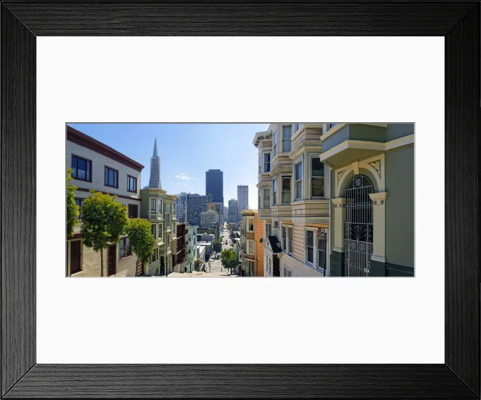 Framed Print : View of Kearny Street with the Transamerica Pyramid, San Francisco, California, USA Framed Print : View of Kearny Street with the Transamerica Pyramid, San Francisco, California, USA