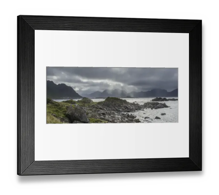 Framed Print : Coast near Nyksund with rain clouds, Langoeya, Vesteralen, Nordland, Norway Framed Print : Coast near Nyksund with rain clouds, Langoeya, Vesteralen, Nordland, Norway