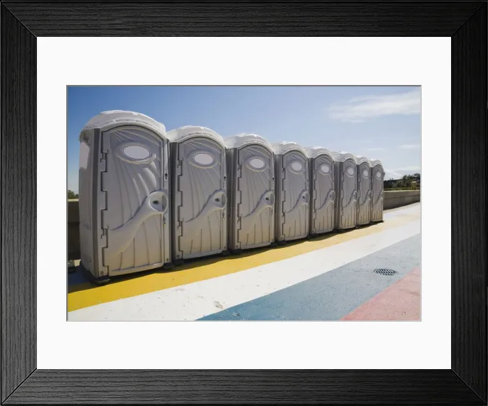 Framed Print : Row of portable toilets outdoors, Montreal, Quebec Province, Canada Framed Print : Row of portable toilets outdoors, Montreal, Quebec Province, Canada