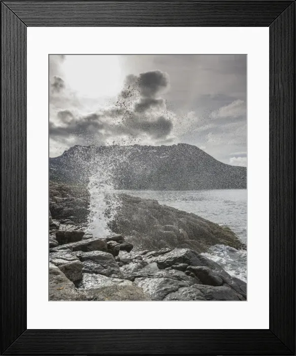 Framed Print : Blowhole on the coast, island of Senja, Troms, Norway