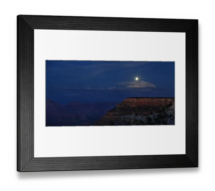 Framed Print : View of the Grand Canyon at night with full moon, viewing point Mather Point, South Rim, Grand Canyon, at Tusayan, Arizona, USA