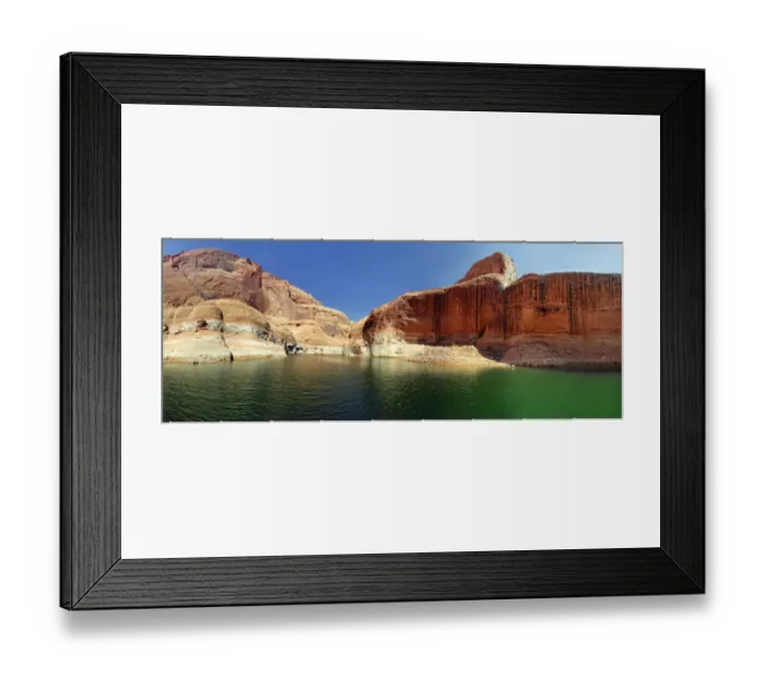 Framed Print : Red Navajo sandstone cliffs, rock formations rising from Lake Powell, Page, Arizona, USA Framed Print : Red Navajo sandstone cliffs, rock formations rising from Lake Powell, Page, Arizona, USA