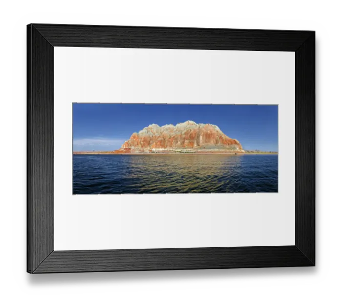Framed Print : Castle Rock, red sandstone cliffs, rock formations in Wahweap Bay on Lake Powell, Page, Arizona, USA