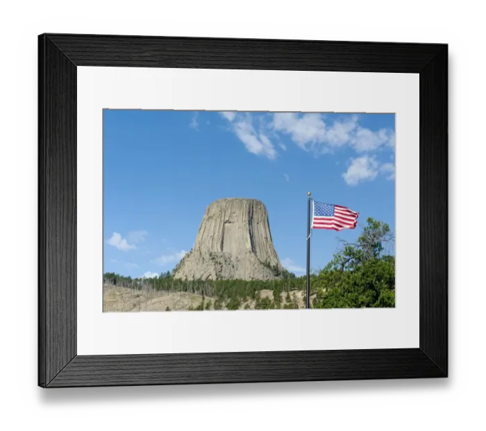 Framed Print : American national flag, monolith, phonolite volcanic rock, basalt, light forest of Ponderosa Pines -Pinus ponderosa-, Devils Tower National Monument, Wyoming, USA, United States of America, North America Framed Print : American national flag, monolith, phonolite volcanic rock, basalt, light forest of Ponderosa Pines -Pinus ponderosa-, Devils Tower National Monument, Wyoming, USA, United States of America, North America