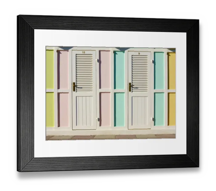 Framed Print : Pastel coloured beach cabins, Riccione, Emilia-Romagna region, Italy Framed Print : Pastel coloured beach cabins, Riccione, Emilia-Romagna region, Italy