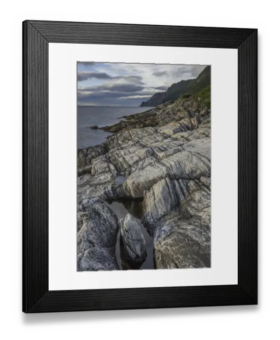 Framed Print : Rock structures on the coast near Husoey, Senja Island, Troms, Norway Framed Print : Rock structures on the coast near Husoey, Senja Island, Troms, Norway