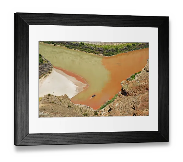 Framed Print : Confluence of Green River and the Colorado River in the Needles district with a boat, Canyonlands National Park, Moab, Utah, United States Framed Print : Confluence of Green River and the Colorado River in the Needles district with a boat, Canyonlands National Park, Moab, Utah, United States