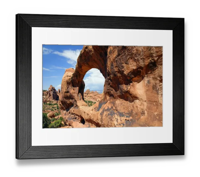 Framed Print : Sandstone arches of the Double O Arch formed by erosion in Devils Garden, Arches-Nationalpark, near Moab, Utah, United States Framed Print : Sandstone arches of the Double O Arch formed by erosion in Devils Garden, Arches-Nationalpark, near Moab, Utah, United States