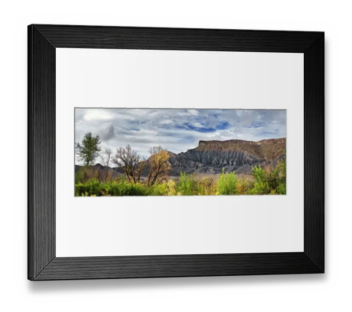 Framed Print : Green fertile valley with the South Caineville Mesa after a thunderstorm, Caineville, Utah, United States Framed Print : Green fertile valley with the South Caineville Mesa after a thunderstorm, Caineville, Utah, United States