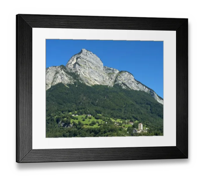 Framed Print : Gonzen Mountain, with Schloss Sargans Castle below, Sargans, Canton of St. Gallen, Switzerland Framed Print : Gonzen Mountain, with Schloss Sargans Castle below, Sargans, Canton of St. Gallen, Switzerland