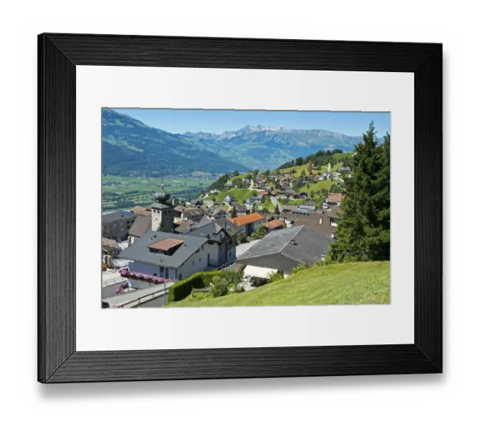 Framed Print : View from Triesenberg over the Rhine Valley towards the Alpstein Mountains, Principality of Liechtenstein Framed Print : View from Triesenberg over the Rhine Valley towards the Alpstein Mountains, Principality of Liechtenstein