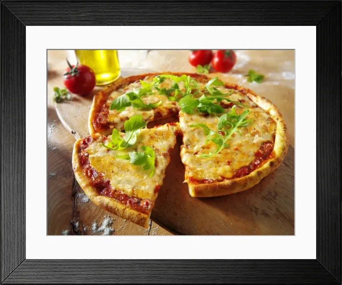 Framed Print : Pizza Margherita with three kinds of cheese Framed Print : Pizza Margherita with three kinds of cheese