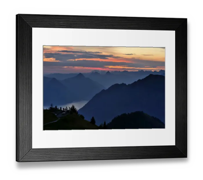 Framed Print : Mountain silhouette, with Kleiner Mythen and Grosser Mythen mountains at the rear, Stanserhorn, Switzerland, Europe