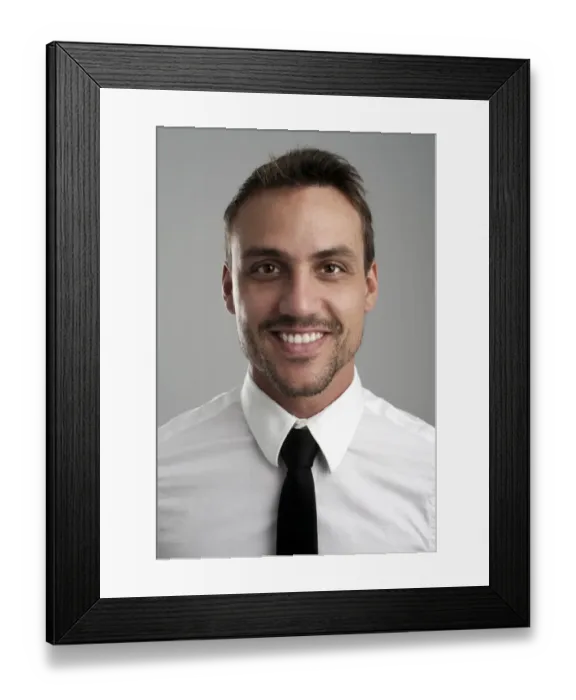 Framed Print : Smiling young man wearing a shirt and a tie, portrait Framed Print : Smiling young man wearing a shirt and a tie, portrait