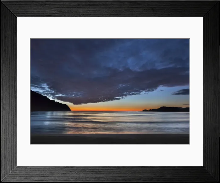 Framed Print : Refviksanden Beach on the island of Vagsoy in the evening light, Vagsoy island, Sogn og Fjordane, Norway