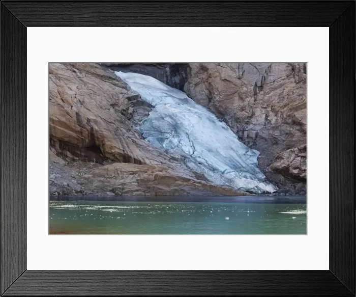Framed Print : Briksdalsbreen glacier tongue of Jostedalsbreen Glacier, Briksdal valley, Stryn, Sogn og Fjordane, Norway Framed Print : Briksdalsbreen glacier tongue of Jostedalsbreen Glacier, Briksdal valley, Stryn, Sogn og Fjordane, Norway