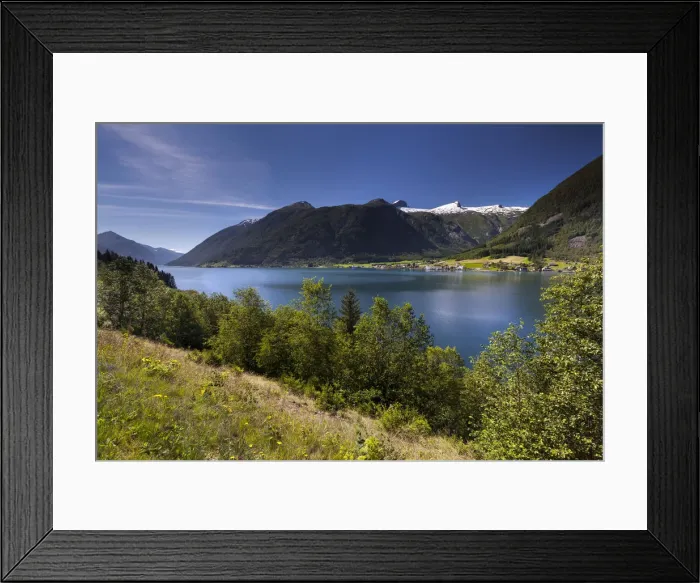 Framed Print : Fjaerland with the Jostefonni Glacier, Fjaerlandsfjord, Sogndal valley, Sogn og Fjordane, Norway Framed Print : Fjaerland with the Jostefonni Glacier, Fjaerlandsfjord, Sogndal valley, Sogn og Fjordane, Norway