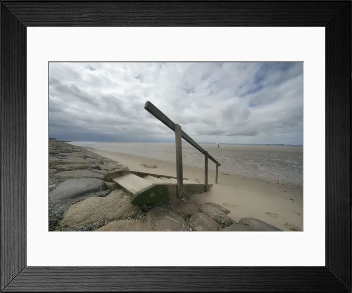 Framed Print : Beach stairs to a small beach on the North Sea, Dagebuell, North Frisia, Schleswig-Holstein, Germany, Europe Framed Print : Beach stairs to a small beach on the North Sea, Dagebuell, North Frisia, Schleswig-Holstein, Germany, Europe